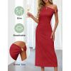 MEROKEETY Women’s Wedding Guest One Shoulder Dresses 2026 Summer Formal Elegant Cocktail Party Midi Dress(Red)