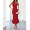 MEROKEETY Women’s Wedding Guest One Shoulder Dresses 2026 Summer Formal Elegant Cocktail Party Midi Dress(Red)