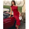 MEROKEETY Women’s Wedding Guest One Shoulder Dresses 2026 Summer Formal Elegant Cocktail Party Midi Dress(Red)