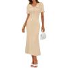 MEROKEETY Womens Spring Summer Ribbed Midi Dress 2026 Bodycon Ruffled Short Sleeve V Neck Button Elegant Knit Sweater Dresses(Apricot)