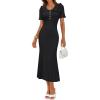 MEROKEETY Womens Spring Summer Ribbed Midi Dress 2026 Bodycon Ruffled Short Sleeve V Neck Button Elegant Knit Sweater Dresses(Black)