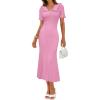 MEROKEETY Womens Spring Summer Ribbed Midi Dress 2026 Bodycon Ruffled Short Sleeve V Neck Button Elegant Knit Sweater Dresses(Pink)