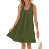 MEROKEETY Women’s Summer Boho Mini Dress 2026 Sleeveless Eyelet Embroidered Floral Flowy A Line Beach Vacation Short Dresses(Army Green)