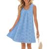 MEROKEETY Women’s Summer Boho Mini Dress 2026 Sleeveless Eyelet Embroidered Floral Flowy A Line Beach Vacation Short Dresses(Blue)