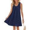 MEROKEETY Women’s Summer Boho Mini Dress 2026 Sleeveless Eyelet Embroidered Floral Flowy A Line Beach Vacation Short Dresses(Navy)