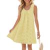 MEROKEETY Women’s Summer Boho Mini Dress 2026 Sleeveless Eyelet Embroidered Floral Flowy A Line Beach Vacation Short Dresses(Yellow)