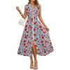 MEROKEETY Women’s Summer Sleeveless Floral Maxi Dress 2026 Boho Casual Flowy Zipper V Neck Split Beach Dresses(Bluered)
