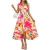 MEROKEETY Women’s Summer Sleeveless Floral Maxi Dress 2026 Boho Casual Flowy Zipper V Neck Split Beach Dresses(Orangerose)