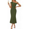 MEROKEETY Women’s Wedding Guest One Shoulder Dresses 2026 Summer Formal Elegant Cocktail Party Midi Dress(Army Green)