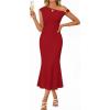 MEROKEETY Women’s Wedding Guest One Shoulder Dresses 2026 Summer Formal Elegant Cocktail Party Midi Dress(Red)