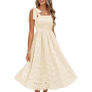 MEROKEETY Women’s Summer Midi Dress 2026 Elegant Square Neck Sleeveless Flowy A Line Casual Beach Vacation Sundress(Apricot)
