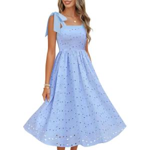 MEROKEETY Women’s Summer Midi Dress 2026 Elegant Square Neck Sleeveless Flowy A Line Casual Beach Vacation Sundress(Blue)