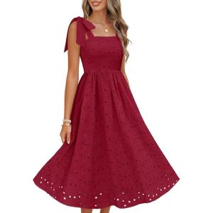 MEROKEETY Women’s Summer Midi Dress 2026 Elegant Square Neck Sleeveless Flowy A Line Casual Beach Vacation Sundress(Red)
