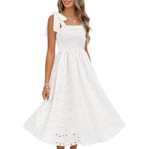 MEROKEETY Women’s Summer Midi Dress 2026 Elegant Square Neck Sleeveless Flowy A Line Casual Beach Vacation Sundress(White)