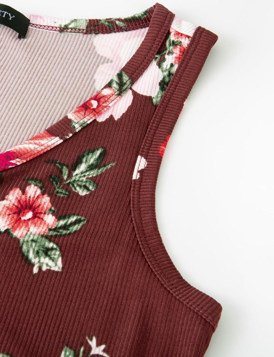 imageMEROKEETY Womens 2026 Summer Sleeveless Tank Tops V Neck Ribbed Dressy Casual Henley Shirts Button Loose Cami TeesMaroonfloral