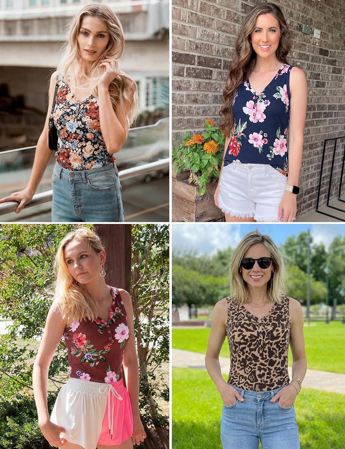 imageMEROKEETY Womens 2026 Summer Sleeveless Tank Tops V Neck Ribbed Dressy Casual Henley Shirts Button Loose Cami TeesMulticolored