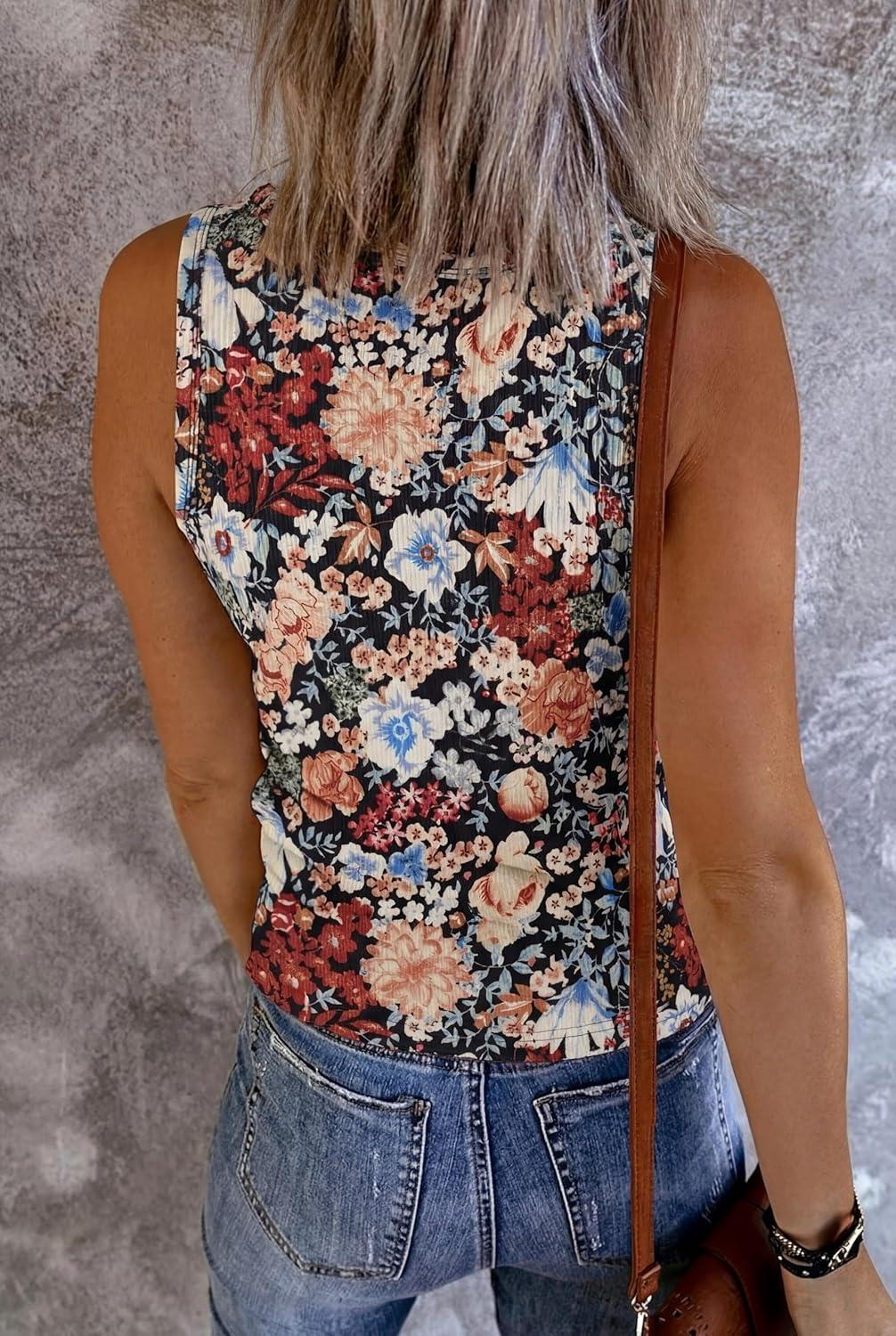 imageMEROKEETY Womens 2026 Summer Sleeveless Tank Tops V Neck Ribbed Dressy Casual Henley Shirts Button Loose Cami TeesMulticolored