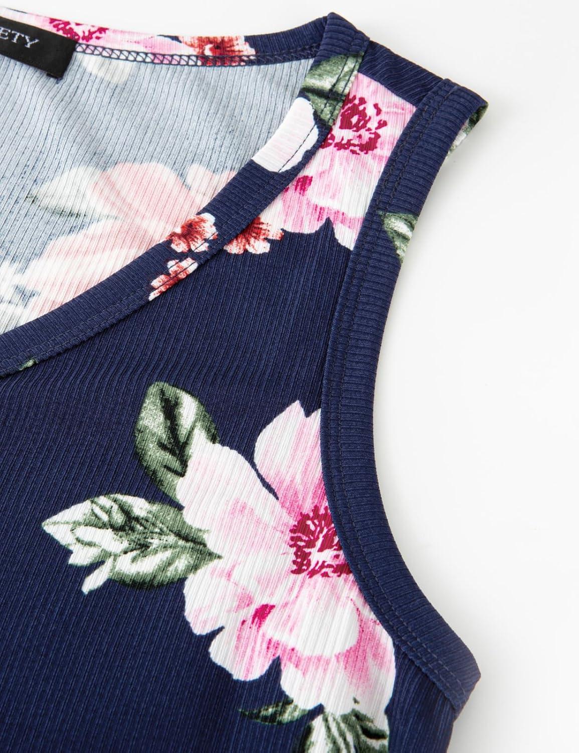 imageMEROKEETY Womens 2026 Summer Sleeveless Tank Tops V Neck Ribbed Dressy Casual Henley Shirts Button Loose Cami TeesNavyfloral
