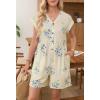 MEROKEETY Rompers for Women Summer 2026 Casual Cap Sleeve V neck Button Short Jumpsuit Overalls Beach Vacation Outfits(Beige Floral)