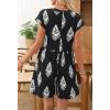 MEROKEETY Rompers for Women Summer 2026 Casual Cap Sleeve V neck Button Short Jumpsuit Overalls Beach Vacation Outfits(Black White)