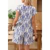 MEROKEETY Rompers for Women Summer 2026 Casual Cap Sleeve V neck Button Short Jumpsuit Overalls Beach Vacation Outfits(Blue Floral)