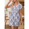 MEROKEETY Rompers for Women Summer 2026 Casual Cap Sleeve V neck Button Short Jumpsuit Overalls Beach Vacation Outfits(Blue Floral)