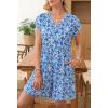 MEROKEETY Rompers for Women Summer 2026 Casual Cap Sleeve V neck Button Short Jumpsuit Overalls Beach Vacation Outfits(Blue White)