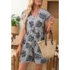 MEROKEETY Rompers for Women Summer 2026 Casual Cap Sleeve V neck Button Short Jumpsuit Overalls Beach Vacation Outfits(Grey Floral)
