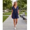 MEROKEETY Rompers for Women Summer 2026 Casual Cap Sleeve V neck Button Short Jumpsuit Overalls Beach Vacation Outfits(Navy)