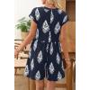 MEROKEETY Rompers for Women Summer 2026 Casual Cap Sleeve V neck Button Short Jumpsuit Overalls Beach Vacation Outfits(Navy White)
