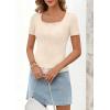 MEROKEETY Women’s Short Sleeve Lace Trim Tops 2026 Summer Ribbed Scoop Neck Button T Shirts Going Out Slim Fashion Clothes(Apricot)