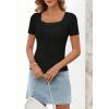 MEROKEETY Women’s Short Sleeve Lace Trim Tops 2026 Summer Ribbed Scoop Neck Button T Shirts Going Out Slim Fashion Clothes(Black)