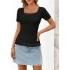 MEROKEETY Women’s Short Sleeve Lace Trim Tops 2026 Summer Ribbed Scoop Neck Button T Shirts Going Out Slim Fashion Clothes(Black)