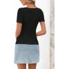 MEROKEETY Women’s Short Sleeve Lace Trim Tops 2026 Summer Ribbed Scoop Neck Button T Shirts Going Out Slim Fashion Clothes(Black)