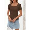 MEROKEETY Women’s Short Sleeve Lace Trim Tops 2026 Summer Ribbed Scoop Neck Button T Shirts Going Out Slim Fashion Clothes(Coffee)
