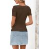MEROKEETY Women’s Short Sleeve Lace Trim Tops 2026 Summer Ribbed Scoop Neck Button T Shirts Going Out Slim Fashion Clothes(Coffee)