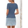 MEROKEETY Women’s Short Sleeve Lace Trim Tops 2026 Summer Ribbed Scoop Neck Button T Shirts Going Out Slim Fashion Clothes(Dusty Blue)