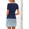 MEROKEETY Women’s Short Sleeve Lace Trim Tops 2026 Summer Ribbed Scoop Neck Button T Shirts Going Out Slim Fashion Clothes(Navy)