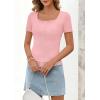 MEROKEETY Women’s Short Sleeve Lace Trim Tops 2026 Summer Ribbed Scoop Neck Button T Shirts Going Out Slim Fashion Clothes(Pink)