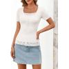 MEROKEETY Women’s Short Sleeve Lace Trim Tops 2026 Summer Ribbed Scoop Neck Button T Shirts Going Out Slim Fashion Clothes(White)