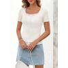 MEROKEETY Women’s Short Sleeve Lace Trim Tops 2026 Summer Ribbed Scoop Neck Button T Shirts Going Out Slim Fashion Clothes(White)