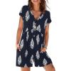 MEROKEETY Rompers for Women Summer 2026 Casual Cap Sleeve V neck Button Short Jumpsuit Overalls Beach Vacation Outfits(Navy White)