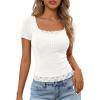 MEROKEETY Women’s Short Sleeve Lace Trim Tops 2026 Summer Ribbed Scoop Neck Button T Shirts Going Out Slim Fashion Clothes(White)