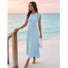 MEROKEETY Summer Sleeveless Casual Midi Dress 2026 Spring A Line Fringe Flowy Pleated Business Work Dresses(Blue)