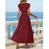 MEROKEETY Summer Sleeveless Casual Midi Dress 2026 Spring A Line Fringe Flowy Pleated Business Work Dresses(Wine)