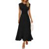 MEROKEETY Summer Sleeveless Casual Midi Dress 2026 Spring A Line Fringe Flowy Pleated Business Work Dresses(Black)