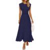 MEROKEETY Summer Sleeveless Casual Midi Dress 2026 Spring A Line Fringe Flowy Pleated Business Work Dresses(Navy)