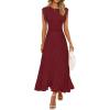 MEROKEETY Summer Sleeveless Casual Midi Dress 2026 Spring A Line Fringe Flowy Pleated Business Work Dresses(Wine)