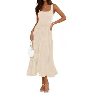 MEROKEETY Women’s Summer Midi Dress 2026 Spring Sleeveless Pleated A Line Casual Business Work Cocktail Vacation Dresses(Apricot)