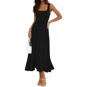MEROKEETY Women’s Summer Midi Dress 2026 Spring Sleeveless Pleated A Line Casual Business Work Cocktail Vacation Dresses(Black)